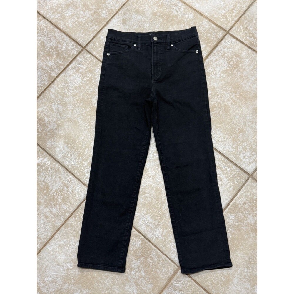 Express classic black denim high-rise straight ankle jeans — size 6R